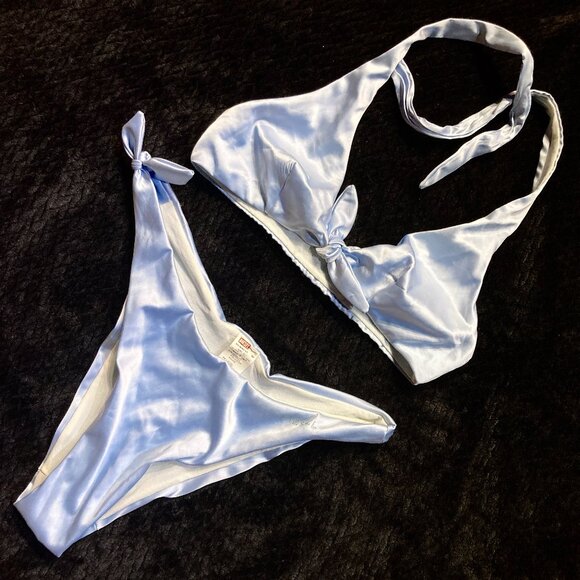 Vtg Y2K Diesel Cheeky Brazilian High Cut Bottom Top Bikini 2pc Swim Set Tie S/M - Picture 1 of 6